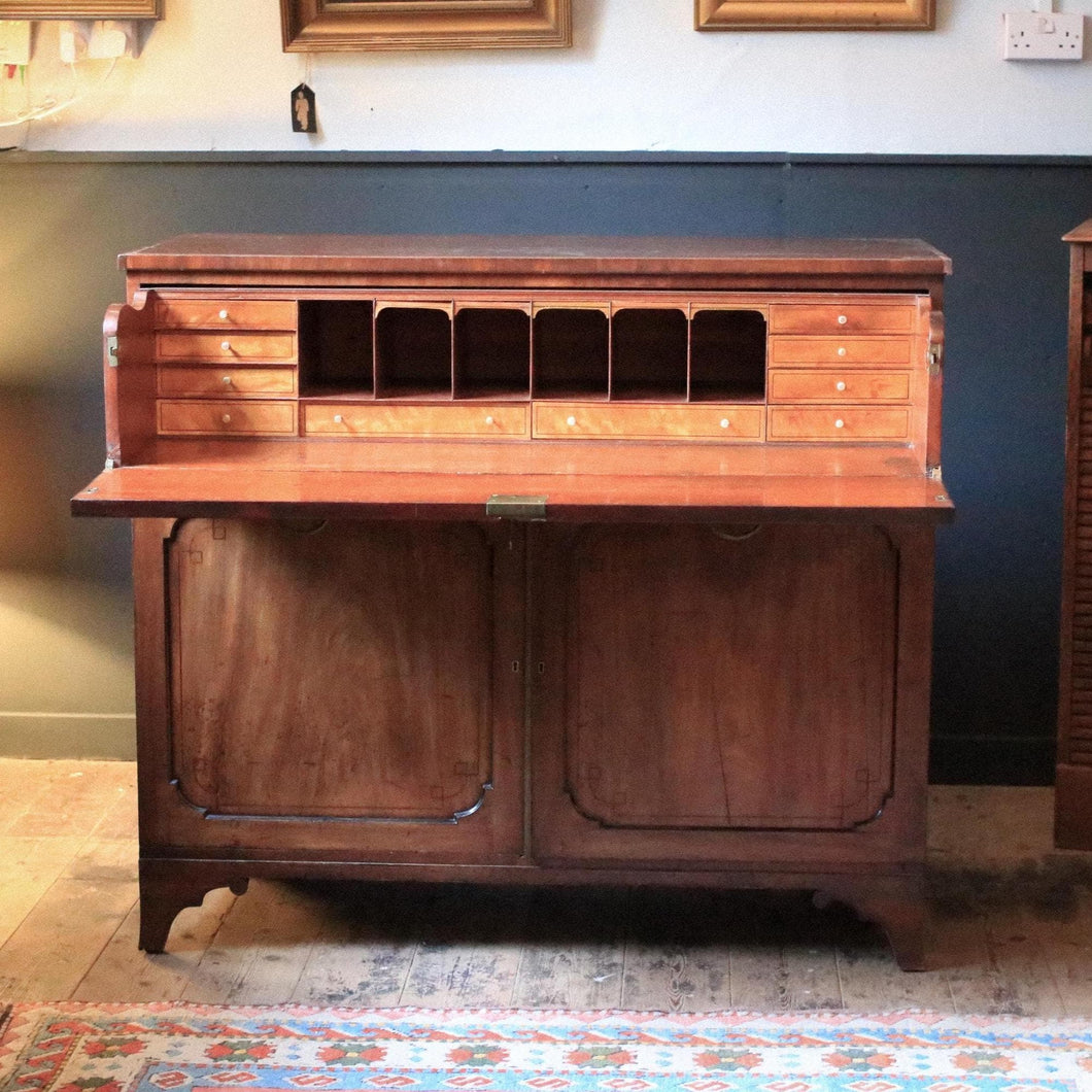 Antique C.1820 Mahogany Secretaire Sideboard With Hidden Writing Interior, Pigeonholes & Drawers – 124 × 55 × 110 cm (48.8