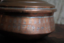 Load image into Gallery viewer, Antique Hand-Engraved Copper Lidded Pot With Tinned Interior, Indian Folk Craft - 20 cm dia
