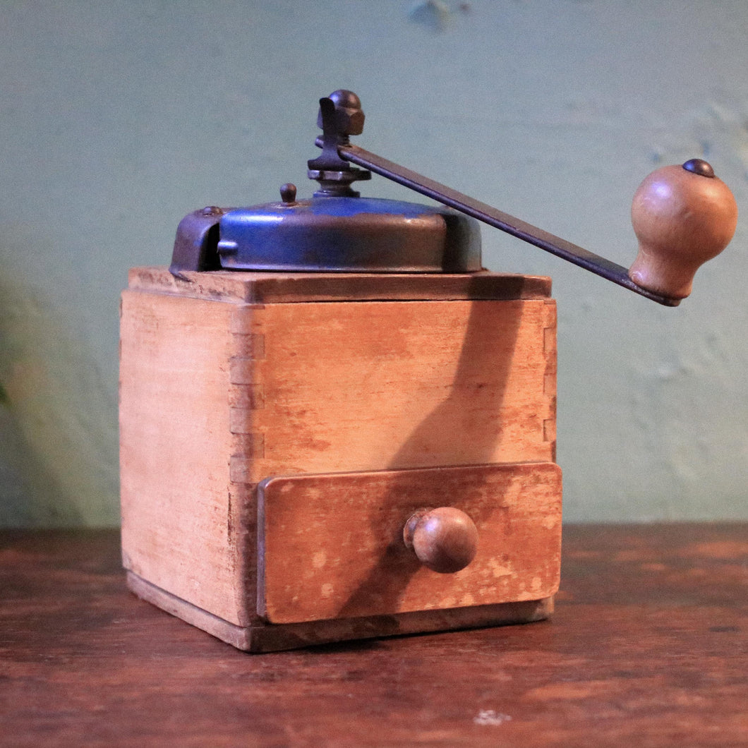 Vintage Wooden Coffee Grinder With Dovetail Box & Drawer — Rustic Farmhouse Mill