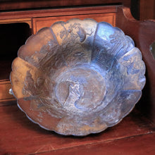 Load image into Gallery viewer, Antique Japanese Bronze Repousse Bowl With Scalloped Rim, Peacocks &amp; Floral Panels — 30 cm (11.8")
