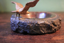Load image into Gallery viewer, Bronze Seabird On Stone Dish – Rough-Hewn Desk Ashtray / Trinket Bowl, Coastal Brutalist Charm – C.1930's
