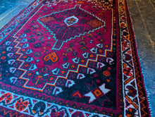 Load image into Gallery viewer, 4'5" x 3'0" - Vintage Afghan Tribal Hand-Knotted Wool Rug - Rich Magenta, Black &amp; Orange - 134 x 91 cm
