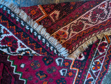 Load image into Gallery viewer, 4'5" x 3'0" - Vintage Afghan Tribal Hand-Knotted Wool Rug - Rich Magenta, Black &amp; Orange - 134 x 91 cm
