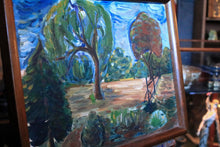 Load image into Gallery viewer, Mid Century Impressionist Landscape Oil Painting On Board In Wooden Frame - 62.5 x 47cm
