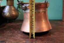 Load image into Gallery viewer, Antique Eastern Hand-Forged Copper Cauldron Pot With Swing Handle Lugs, Warm Patina - 16 cm Tall
