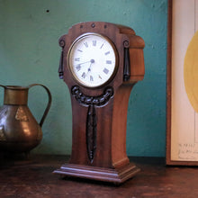 Load image into Gallery viewer, Antique Art Nouveau Mantel Clock In Carved Mahogany –  28 cm Tall (11")
