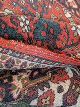 Load image into Gallery viewer, 4'2" x 6'2" - Vintage Middle Eastern Tribal Heriz Hand-Knotted Wool Rug - Brick Red, Ivory &amp; Navy - 128 x 187 cm
