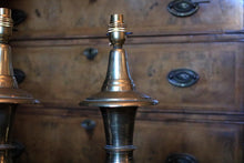 Load image into Gallery viewer, Vintage Tall Engraved Brass Table Lamps – Professionally Rewired, Braided Cable, UK Plug – 62cm Pair
