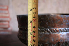 Load image into Gallery viewer, Antique Hand-Hammered Middle Eastern Copper Bowl With Tinned Interior And Geometric Decoration – 11 x 17cm
