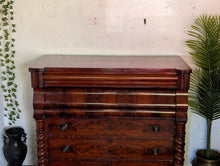 Load image into Gallery viewer, Antique Flame Mahogany Ogee Chest Of Drawers With Barley Twist Columns &amp; Secret Latch Drawer – 129 x 60 x 120cm
