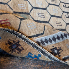 Load image into Gallery viewer, 2&#39;8&quot; x 4&#39;8&quot; - Vintage Afghan Tribal Hand-Knotted Wool Rug - Honey Beige &amp; Charcoal Geometric - 82 x 143 cm
