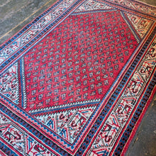 Load image into Gallery viewer, 5'1" x 3'5" - Vintage Tribal Hand-Knotted Wool Rug - Red, Blue &amp; Ivory Geometric - 156 x 105 cm
