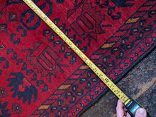 Load image into Gallery viewer, 3'1" x 4'9" - Vintage Afghan Tribal Hand-Knotted Wool Rug - Red &amp; Navy Medallion - 94 x 146 cm

