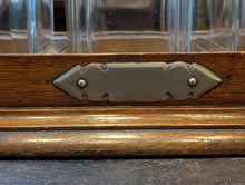 Load image into Gallery viewer, Antique Victorian Oak And Brass Tantalus With Three Cut-Glass Decanters, Working Lock Key - 35 x 33 cm
