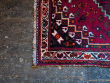 Load image into Gallery viewer, 4'5" x 3'0" - Vintage Afghan Tribal Hand-Knotted Wool Rug - Rich Magenta, Black &amp; Orange - 134 x 91 cm
