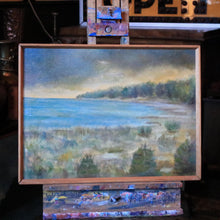Load image into Gallery viewer, Coastal Landscape Oil Painting, Signed E Dencher and Dated 1977 – Tranquil Shoreline Seascape In Wooden Frame – 60 x 45 cm
