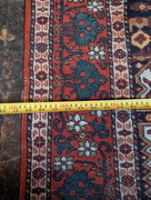 Load image into Gallery viewer, 4'2" x 6'2" - Vintage Middle Eastern Tribal Heriz Hand-Knotted Wool Rug - Brick Red, Ivory &amp; Navy - 128 x 187 cm
