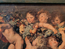 Load image into Gallery viewer, Antique Green And Gilt Gustavian Trumeau / Wall  Mirror With Cherub Putti Painting
