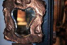 Load image into Gallery viewer, Antique Arts And Crafts Hammered Copper Wall Mirror With Shelf, Circa 1910 - 11 13/16" X 14 3/8" (30 X 36.5 Cm)
