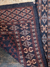 Load image into Gallery viewer, 3'2" x 2'2" - Vintage Afghan Baluch (Baluchi) Tribal Hand-Knotted Wool Rug - Indigo, Rust &amp; Steel Blue - 96 x 65 cm
