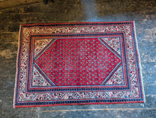 Load image into Gallery viewer, 5'1" x 3'5" - Vintage Tribal Hand-Knotted Wool Rug - Red, Blue &amp; Ivory Geometric - 156 x 105 cm

