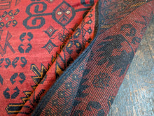 Load image into Gallery viewer, 3'1" x 4'9" - Vintage Afghan Tribal Hand-Knotted Wool Rug - Red &amp; Navy Medallion - 94 x 146 cm
