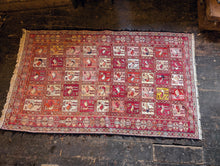Load image into Gallery viewer, 3'11" x 6'6" - Vintage Anatolian Tribal Pictorial Hand-Knotted Wool Rug With Animal Motifs - Red &amp; Multi - 119 x 199 cm
