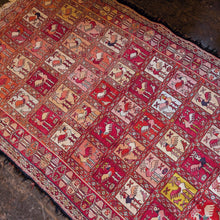 Load image into Gallery viewer, 3'11" x 6'6" - Vintage Anatolian Tribal Pictorial Hand-Knotted Wool Rug With Animal Motifs - Red &amp; Multi - 119 x 199 cm

