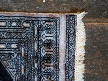 Load image into Gallery viewer, Vintage Bokhara Tribal Hand-Knotted Wool Rug - Inky Navy, Sand &amp; Faded Rose - 62 X 100 Cm
