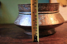Load image into Gallery viewer, Antique Hand-Engraved Copper Bowl, Middle Eastern Tinned Interior Vessel, 10.5 Cm Tall, 17.5 Cm Diameter
