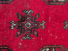 Load image into Gallery viewer, 2'7" X 4'4" - Vintage Afghan Turkoman Bokhara-Style Hand-Knotted Wool Rug - Madder Red &amp; Charcoal - 79 X 132 Cm
