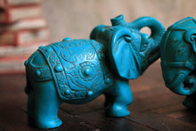 Load image into Gallery viewer, Vintage Chinese Turquoise Resin Elephant Figures – Pair, 8 Cm Tall
