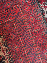 Load image into Gallery viewer, 2'12" X 4'5" - Vintage Afghan Baluch (Baluchi) Tribal Hand-Knotted Wool Rug - Madder Red, Ivory &amp; Indigo - 91 X 135 Cm
