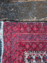 Load image into Gallery viewer, 2'12" X 4'5" - Vintage Afghan Baluch (Baluchi) Tribal Hand-Knotted Wool Rug - Madder Red, Ivory &amp; Indigo - 91 X 135 Cm
