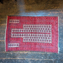 Load image into Gallery viewer, 2'12" X 4'5" - Vintage Afghan Baluch (Baluchi) Tribal Hand-Knotted Wool Rug - Madder Red, Ivory &amp; Indigo - 91 X 135 Cm
