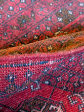 Load image into Gallery viewer, Vintage Afghan Turkoman Bokhara-Style Hand-Knotted Wool Rug - Madder Red &amp; Charcoal - 77 X 138 Cm
