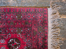 Load image into Gallery viewer, Vintage Afghan Turkoman Bokhara-Style Hand-Knotted Wool Rug - Madder Red &amp; Charcoal - 77 X 138 Cm
