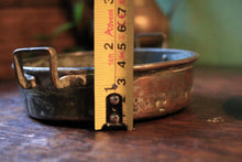 Load image into Gallery viewer, Pair Of Antique Copper Mini Pans With Riveted Handles Rustic Kitchenalia 10cm Diameter
