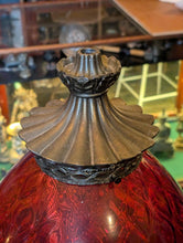 Load image into Gallery viewer, 1950's Large Carl Falkenstein Table Lamp With Ruby Red Embossed Glass Shade - Rewired
