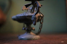 Load image into Gallery viewer, Antique Romanesque Bronze Oil Lamp With Chi-Rho Cross &amp; Bird Finial
