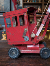 Load image into Gallery viewer, Vintage Red Tinplate Crane Truck Toy
