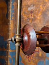 Load image into Gallery viewer, Antique Double Spool Stand - Turned Wood Reels On Metal Pole - Atelier Sewing Thread Holder
