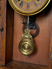 Load image into Gallery viewer, Antique Ansonia Carved Wood Mantel Clock With Brass Pendulum &amp; Ornate Glass Door, Roman Dial, Working – 57cm
