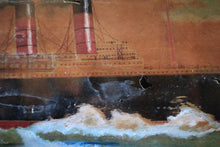 Load image into Gallery viewer, Stormy Seascape With Clipper And Icebergs — Signed Vintage Oil On Canvas In Gilt Frame
