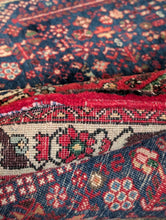 Load image into Gallery viewer, 5'1" x 3'3" - Vintage Tribal Medallion Hand-Knotted Wool Rug - Red &amp; Midnight Blue - 154 x 100 cm
