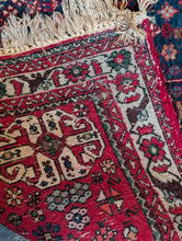 Load image into Gallery viewer, 5'1" x 3'3" - Vintage Tribal Medallion Hand-Knotted Wool Rug - Red &amp; Midnight Blue - 154 x 100 cm
