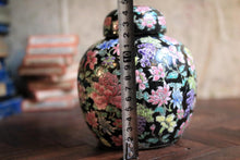 Load image into Gallery viewer, Vintage Black Chinoiserie Floral Ginger Jar With Lid - Made In China - 14.5cm / 5.7in
