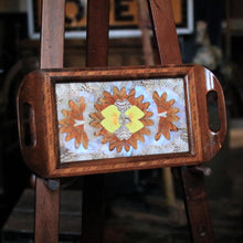 Load image into Gallery viewer, Mid-Century Brazilian Butterfly-Wing Tray With Inlaid Wood Border – Kaleidoscopic Specimen Art, c. 1940s–60s
