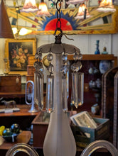 Load image into Gallery viewer, Vintage C.1930's Crystal 3-Arm Chandelier With Chrome Arms &amp; Frosted Glass Stem - Ship’s Cabin Provenance
