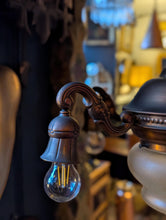 Load image into Gallery viewer, Vintage C.1930 Brass 4-Arm Chandelier With Frosted Etched Glass Bowl Shade - Neoclassical Empire Revival Ceiling Light
